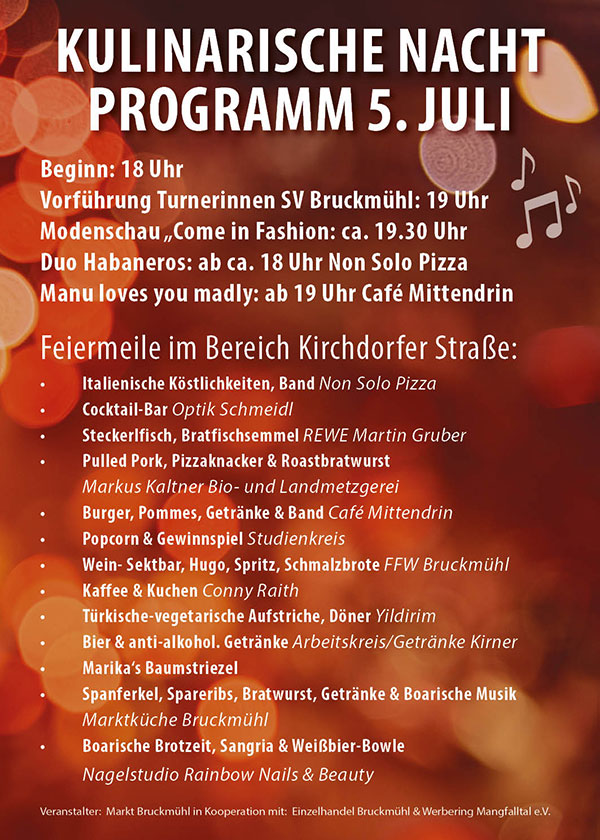 Bruckmuehl Kulinarische Nacht post programm update
